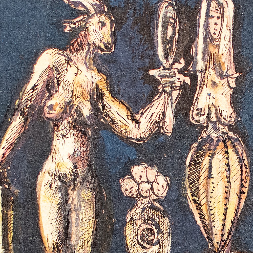 Rolf Walter Mixed Media Pen on Wood Fantasy Mythology 1990s Signed