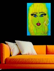 POP ART Colorful LADY PORTRAIT PAINTING big CB 25 x 16 Original SWARTZMILLER DNA