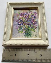 Original Oil Painting Bouquet Purple Violets Flowers Home Decor 3×2.5in Mini Art