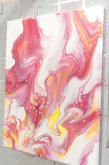 Original Acrylic Pour Painting 11×14 Pink Yellow Abstract Modern Wall Art Canvas