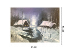 Oil Painting Canvas Artwork Night Lake Boat Moon Hanmade