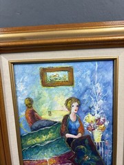 Two Women Vintage oil Painting signed T. Denver 15×13