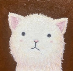 Original White Cat Acrylic Painting on MDF Panel Mini Cute Animal Art 10x10cm