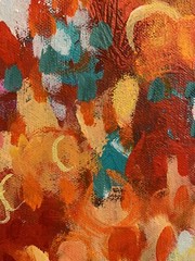 Original OOAK Acrylic Painting Abstract Floral Landscape Red Yellow 24 X24