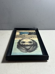 Walter Keane Watching 1962 Framed Signed Portrait Painting Child Dog Canvas 6×12