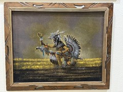 Black Velvet Painting Of Native American Indian Artist Ernesto Sanchez Framed