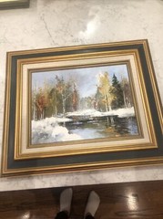 K. Kastaly Winter River Painting „Cache River in Winter“ 1970’s Montreal Quebec