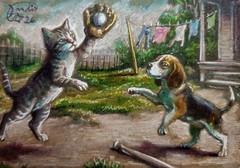 Jacob Landis HANDMADE ORIGINAL Whimsy Tabby Kitten Plays On „Ceiling Fan Fun“