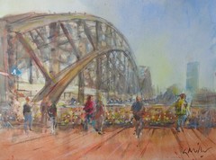 GERRY MILLER watercolour on paper. „Bridge, Cologne“. 24×32 cm. No frame.