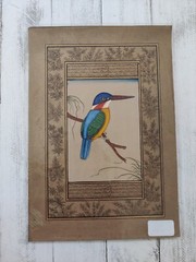 Indian Miniature Art Handmade Blue Headed Kingfisher Wild Life Bird Painting