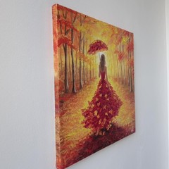 Original Oil Impressionist Portrait Painting Autumn Woman Fashion Nature Art