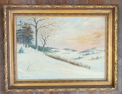 Antique Albany Luminist Landscape Painting WInter Scene by William G Van Zandt