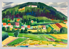 Aquarell Gemälde Heinrich Rettner 1902-1991 dat. 1972 Am Berg aus Sammlung
