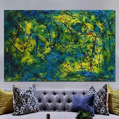 62”x40” Pollock/Richter style canvas painting Acrylic,Abstract, Modern,X Large