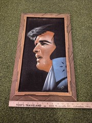 Vintage Elvis Presley Crying Black Velvet Painting Wood Frame Mexico 23 x 14