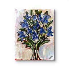 Original Wall Art Canvas Signed Blue Irises 11×14 Unframed Van Gogh Inspired