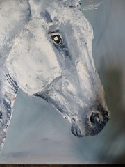 Pallet knife oil painting „Snowy Horses“ size 24 by 36 inches