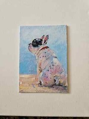 French Bulldog Original Oil Painting, Dog Art Work, Pet Portrait Paint, 5×7″