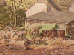 MARY BERESFORD-WILLIAMS, FARM SCENE OIL PAINTING ON CANVAS, 44.5 X 76 CM, SIGNED