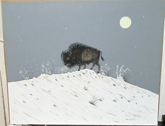 LARRY BIG BOW „WINTER OKLAHOMA“ ORIGINAL OIL ON PAPER BOARD LANDSCAPE PAINTING