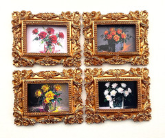 Set of 4 Roses Framed Tiny Miniature Mini ART PRINTS Gold Frames NOT ACEO