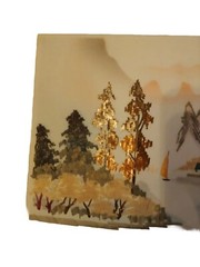 World’s Fair Louisiana 1984 Asian Water Color Silk Painting Metal Like Flacks