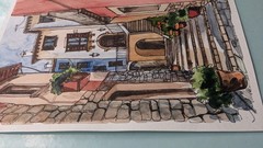 Сityscape Watercolor Original Painting European Architecture Old Town Artwork