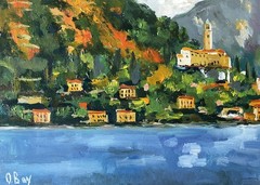 Lake Lugano Painting Original Art Oil Painting Italy Landscape 10×20″ signed