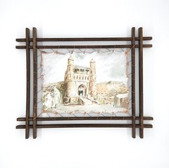 Framed Leather Surface Fine Art Oil Painting Historical Islamic World Monument