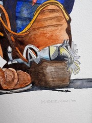 Original Signed Western Cowboy Watercolor Painting by M. Brennan