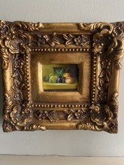 Vintage Miniature Fruit Oil Still Life Rococo Gold Gilt Frame 9” X 9.5