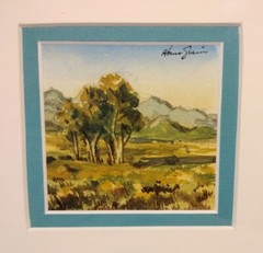 Original Landscape Small Painting Signed 3.25″ Matted Framed 8″