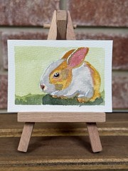 Buttercup ACEO Original Watercolor Bunny Rabbit Painting OOAK Garden Elbeeart
