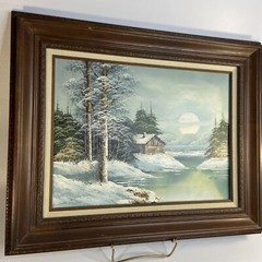 H Wilson Oil On Canvas WINTER MOON Painting Signed Framed 22×19 Listed Artist