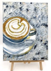 Espresso Coffee Cup Painting Original Acrylic Art 11×14 Stretched Linen Canvas