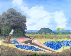 Vintage Unsigned & Unframed Texas Bluebonnet Landscape Oil Painting, 20″ x 16″