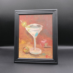 Original Oil Painting Martini & Olives, Cocktail Still Life Art, Bar Wall Decor