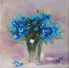 Blue Floral Bouquet Original Oil Painting Impressionist Still Life Wall Decor