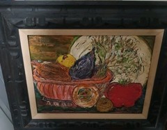 Vintage Still Life Orig Signed Painting Beautiful Heavy Impasto Custom Wood Fram