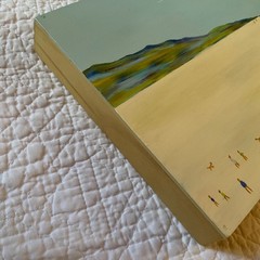 coast ocean Painting original beach tiny people life guard tower by Lori