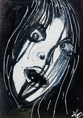 ACEO Original Acrylic Painting Gothic Haunted Lady Face Horror Dark Portrait Art
