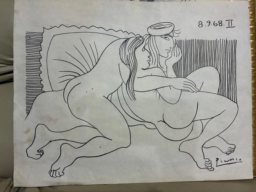 Excellent masterpiece, INK on OLD PAPER, signed PABLO PICASSO