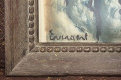 Vintage Roger Etienne Everaert Painting Parisian Big Eyed Girl Mixed Media Art