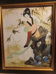 Vintage Portrait of Japanese Woman Oil Painting Signed 14″×12″