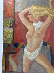 MID CENTURY PAINTING NUDE WOMAN WOMEN FEMALE MODEL VINTAGE EXPRESSIONIST LARGE
