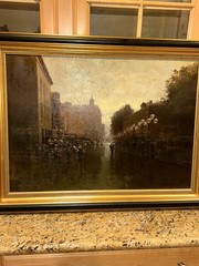Signed 1993 Russian Moscow Oil On Canvas Painting Dusk Street Scene 27.5×20