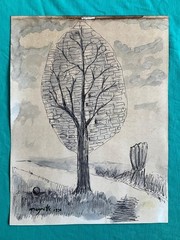 René Magritte drawing and painting on old paper signed stamped vintage