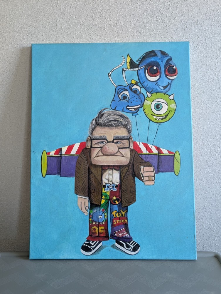 Original Hand Painted Pixar Inspired Canvas Art 24×18 Up Toy Story Nemo