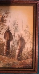 VINTAGE JOHN DIMECH ACRYLIC PAINTING on HARDBOARD AUSTRALIAN OUTBACK GRASS TREES