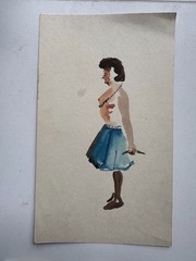 Vintage 1930’s Watercolor Painting Woman Dress Fashion 5 x 8 OOAK